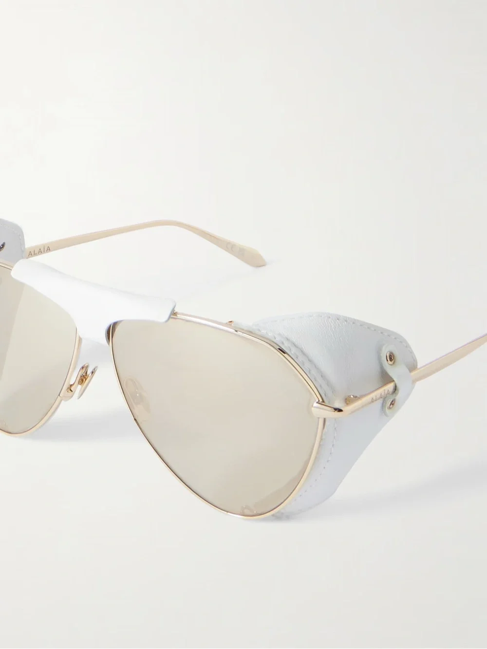 ALAÏA EYEWEAR AVIATOR-STYLE LEATHER-TRIMMED GOLD-TONE SUNGLASSES AA0067S